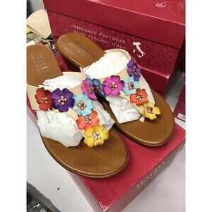 Italian shoemakers brand handmade 2” wedge sandals size 9 multi floral gems